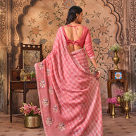 Laxmipati Monaco Embellished Floral Embroidered Chiffon Saree in Pink Color