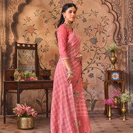 Laxmipati Monaco Embellished Floral Embroidered Chiffon Saree in Pink Color