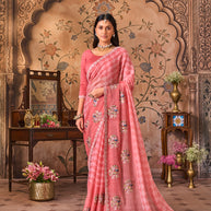 Laxmipati Monaco Embellished Floral Embroidered Chiffon Saree in Pink Color