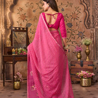 Laxmipati Monaco Embellished Floral Embroidered Chiffon Saree in Pink Color