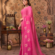 Laxmipati Monaco Embellished Floral Embroidered Chiffon Saree in Pink Color