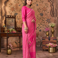 Laxmipati Monaco Embellished Floral Embroidered Chiffon Saree in Pink Color