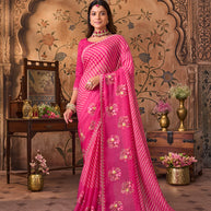 Laxmipati Monaco Embellished Floral Embroidered Chiffon Saree in Pink Color