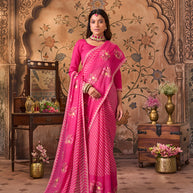 Laxmipati Monaco Embellished Floral Embroidered Chiffon Saree in Pink Color