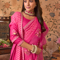 Laxmipati Monaco Embellished Floral Embroidered Chiffon Saree in Pink Color