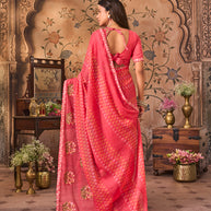 Laxmipati Monaco Embellished Floral Embroidered Chiffon Saree in Peach Color