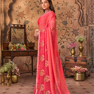 Laxmipati Monaco Embellished Floral Embroidered Chiffon Saree in Peach Color