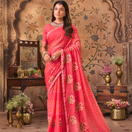 Laxmipati Monaco Embellished Floral Embroidered Chiffon Saree in Peach Color