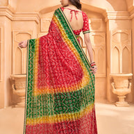 Laxmipati Tohfa Bandhani Printed Chiffon Saree in Red Color