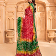 Laxmipati Tohfa Bandhani Printed Chiffon Saree in Red Color