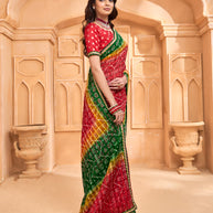 Laxmipati Tohfa Bandhani Printed Chiffon Saree in Red Color