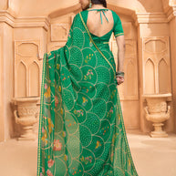 Laxmipati Tohfa Floral Printed Chiffon Saree in Teal Green