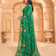 Laxmipati Tohfa Floral Printed Chiffon Saree in Teal Green