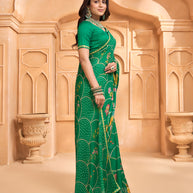 Laxmipati Tohfa Floral Printed Chiffon Saree in Teal Green