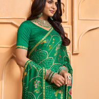 Laxmipati Tohfa Floral Printed Chiffon Saree in Teal Green