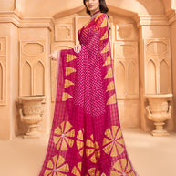 Laxmipati Tohfa Bandhani Printed Chiffon Saree in Pink Color