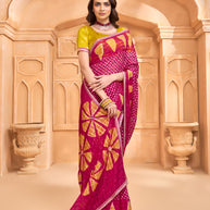 Laxmipati Tohfa Bandhani Printed Chiffon Saree in Pink Color