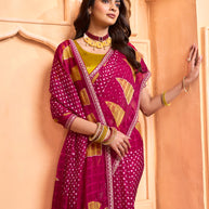 Laxmipati Tohfa Bandhani Printed Chiffon Saree in Pink Color