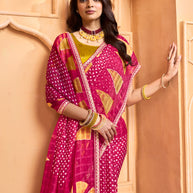 Laxmipati Tohfa Bandhani Printed Chiffon Saree in Pink Color