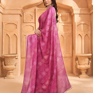 Laxmipati Tohfa Floral Printed Chiffon Saree in Pink Color