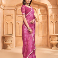 Laxmipati Tohfa Floral Printed Chiffon Saree in Pink Color