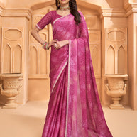 Laxmipati Tohfa Floral Printed Chiffon Saree in Pink Color