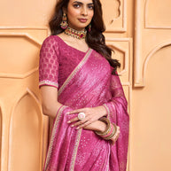 Laxmipati Tohfa Floral Printed Chiffon Saree in Pink Color
