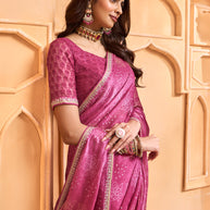 Laxmipati Tohfa Floral Printed Chiffon Saree in Pink Color