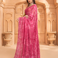 Laxmipati Tohfa Floral Printed Silk Saree in Pink Color
