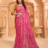 Laxmipati Tohfa Floral Printed Silk Saree in Pink Color