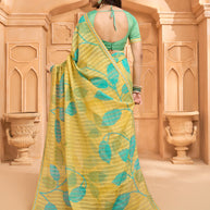 Laxmipati Tohfa Floral Printed Chiffon Saree in Yellow Color