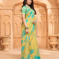 Laxmipati Tohfa Floral Printed Chiffon Saree in Yellow Color