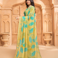 Laxmipati Tohfa Floral Printed Chiffon Saree in Yellow Color
