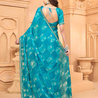 Laxmipati Tohfa Abstract Printed Chiffon Saree in Teal Blue Color