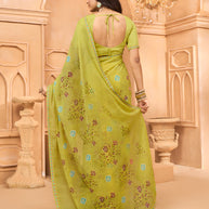 Laxmipati Tohfa Floral Printed Chiffon Saree in Lime Yellow Color