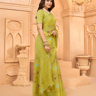 Laxmipati Tohfa Floral Printed Chiffon Saree in Lime Yellow Color