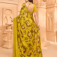 Laxmipati Tohfa Floral Printed Silk Saree in Yellow Color