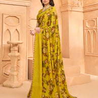 Laxmipati Tohfa Floral Printed Silk Saree in Yellow Color