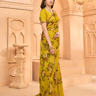 Laxmipati Tohfa Floral Printed Silk Saree in Yellow Color