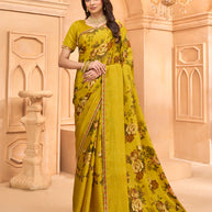 Laxmipati Tohfa Floral Printed Silk Saree in Yellow Color