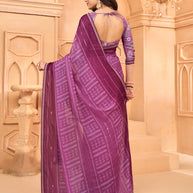 Laxmipati Tohfa Bandhani Printed Chiffon Saree in Purple Color