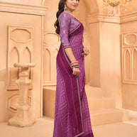Laxmipati Tohfa Bandhani Printed Chiffon Saree in Purple Color