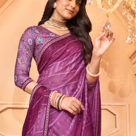 Laxmipati Tohfa Bandhani Printed Chiffon Saree in Purple Color