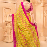 Laxmipati Tohfa Ikkat Printed Chiffon Saree in Yellow Color