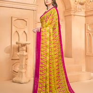Laxmipati Tohfa Ikkat Printed Chiffon Saree in Yellow Color