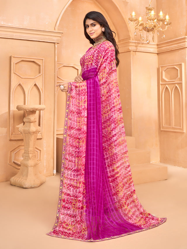 Laxmipati Tohfa Bandhani Printed Silk Saree in Pink Color