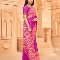 Laxmipati Tohfa Bandhani Printed Silk Saree in Pink Color