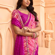 Laxmipati Tohfa Bandhani Printed Silk Saree in Pink Color