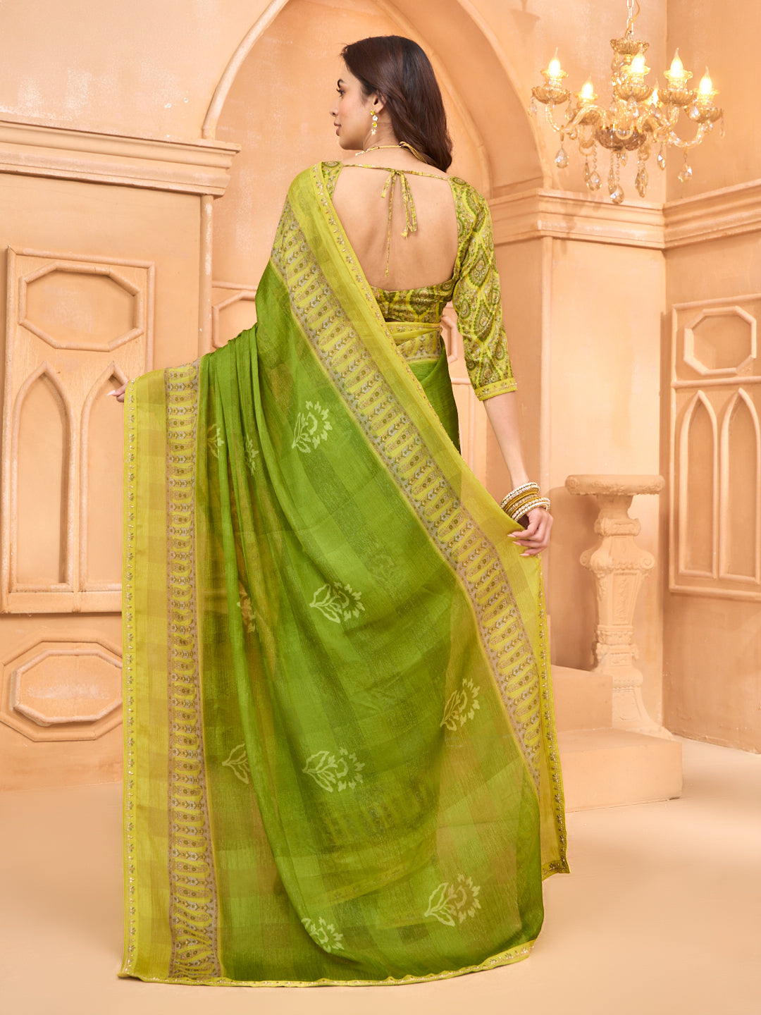 Laxmipati Tohfa Floral Printed Silk Saree in Green Color