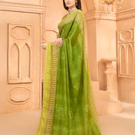 Laxmipati Tohfa Floral Printed Silk Saree in Green Color